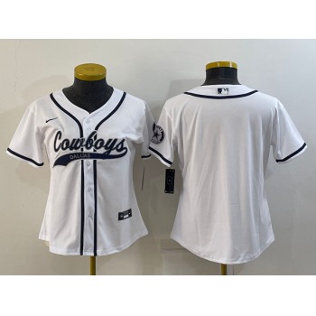 Women's Dallas Cowboys Blank White With Patch Cool Base Stitched Baseball Jersey