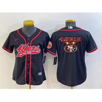 Women's San Francisco 49ers Black Team Big Logo With Patch Cool Base Stitched Baseball Jersey