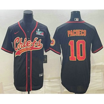 Men's Kansas City Chiefs #10 Isiah Pacheco Black With Super Bowl LVII Patch Cool Base Stitched Baseball Jersey