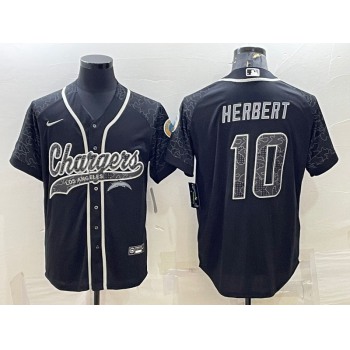 Men's Los Angeles Chargers #10 Justin Herbert Black Reflective Limited Stitched Football Jersey