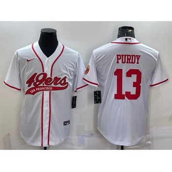 Men's San Francisco 49ers #13 Brock Purdy White With Patch Cool Base Stitched Baseball Jersey
