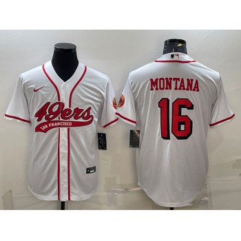 Men's San Francisco 49ers #16 Joe Montana New White With Patch Cool Base Stitched Baseball Jersey