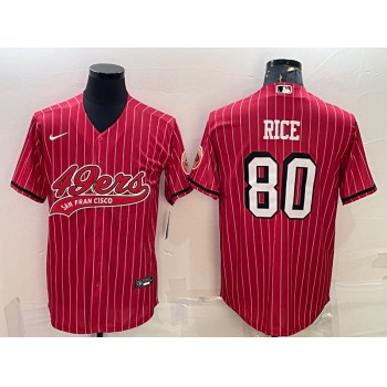 Men's San Francisco 49ers #80 Jerry Rice Red Pinstripe Color Rush With Patch Cool Base Stitched Baseball Jersey