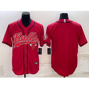 Men's Chicago Bulls Blank Red With Patch Cool Base Stitched Baseball Jersey