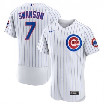 Men's Chicago Cubs #7 Dansby Swanson White Home Stitched MLB Flex Base Nike Jersey