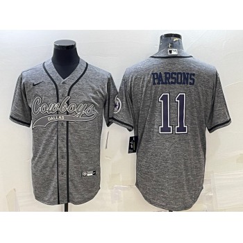 Men's Dallas Cowboys #11 Micah Parsons Grey Gridiron With Patch Cool Base Stitched Baseball Jersey