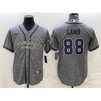 Men's Dallas Cowboys #88 CeeDee Lamb Grey Gridiron With Patch Cool Base Stitched Baseball Jersey