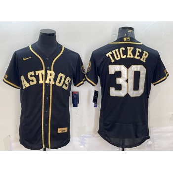 Men's Houston Astros #30 Kyle Tucker Black Gold Flex Base Stitched Jersey