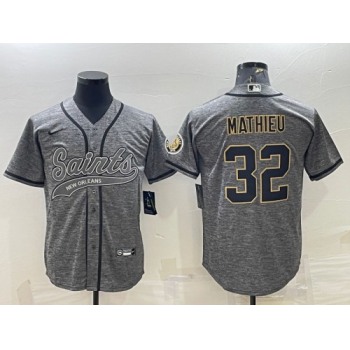 Men's New Orleans Saints #32 Tyrann Mathieu Gray With Patch Cool Base Stitched Baseball Jersey