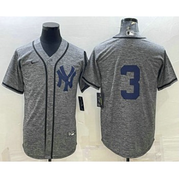 Men's New York Yankees #3 Babe Ruth No Name Grey Gridiron Cool Base Stitched Jersey