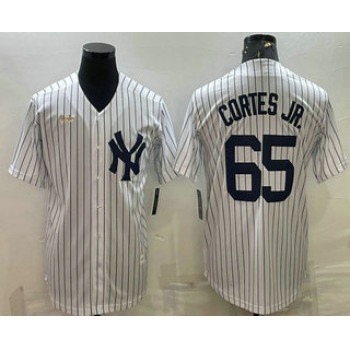 Men's New York Yankees #65 Nestor Cortes Jr White Pinstripe Stitched MLB Cool Base Nike Jersey