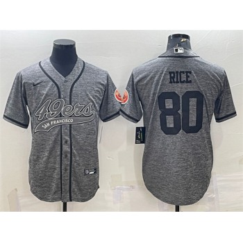 Men's San Francisco 49ers #80 Jerry Rice Gray With Patch Cool Base Stitched Baseball Jersey