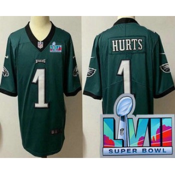Youth Philadelphia Eagles #1 Jalen Hurts Limited Green Super Bowl LVII Vapor Jersey