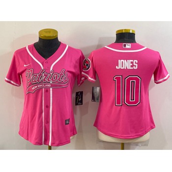 Women's New England Patriots #10 Mac Jones Pink With Patch Cool Base Stitched Baseball Jersey
