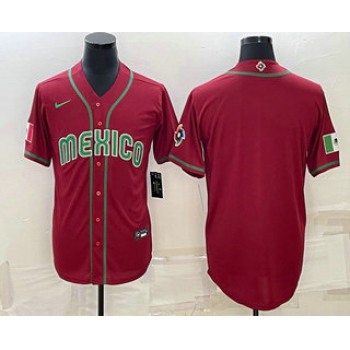 Men's Mexico Baseball Blank 2023 Red World Baseball With Patch Classic Stitched Jerseys
