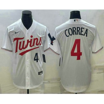 Men's Minnesota Twins #4 Carlos Correa Number White Red Stitched MLB Cool Base Nike Jersey