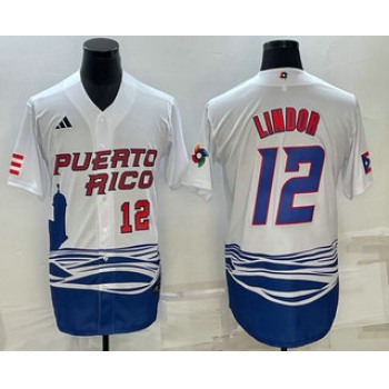 Men's Puerto Rico Baseball #23 Francisco Lindor Number White 2023 World Baseball Classic Stitched Jerseys