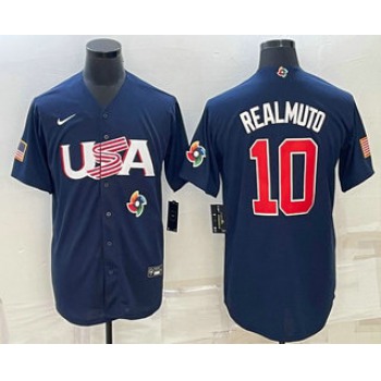 Men's USA Baseball #10 JT Realmuto 2023 Navy World Baseball Classic Stitched Jerseys