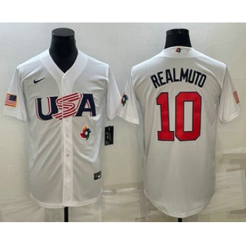 Men's USA Baseball #10 JT Realmuto 2023 White World Baseball Classic Stitched Jerseys