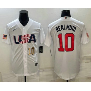 Men's USA Baseball #10 JT Realmuto Number 2023 White World Baseball Classic Stitched Jersey