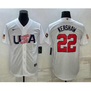 Men's USA Baseball #22 Clayton Kershaw 2023 White World Baseball Classic Stitched Jerseys