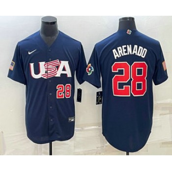Men's USA Baseball #28 Nolan Arenado Number 2023 Navy World Baseball Classic Stitched Jersey