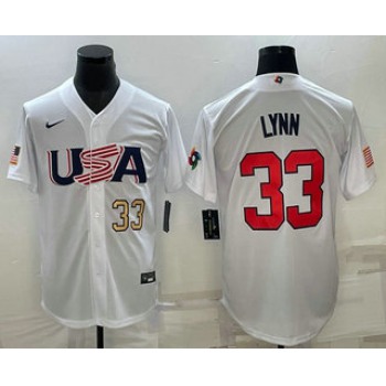 Men's USA Baseball #33 Lance Lynn Number 2023 White World Baseball Classic Stitched Jerseys