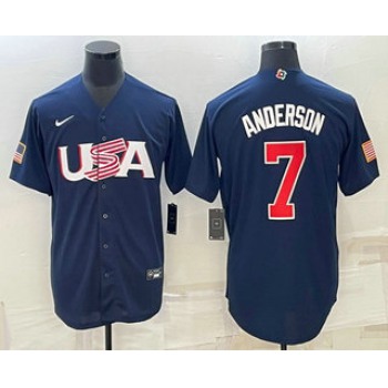 Men's USA Baseball #7 Tim Anderson 2023 Navy World Baseball Classic Stitched Jersey