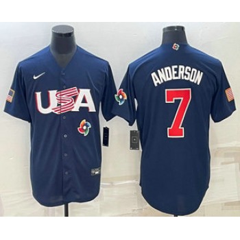 Men's USA Baseball #7 Tim Anderson 2023 Navy World Baseball Classic Stitched Jerseys