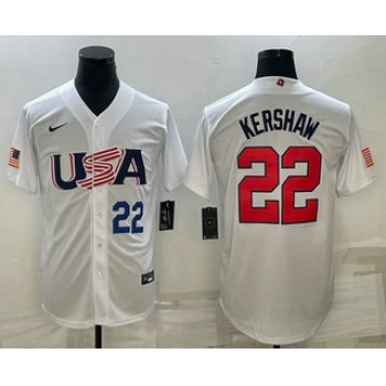 Mens USA Baseball #22 Clayton Kershaw Number 2023 White World Baseball Classic Stitched Jersey